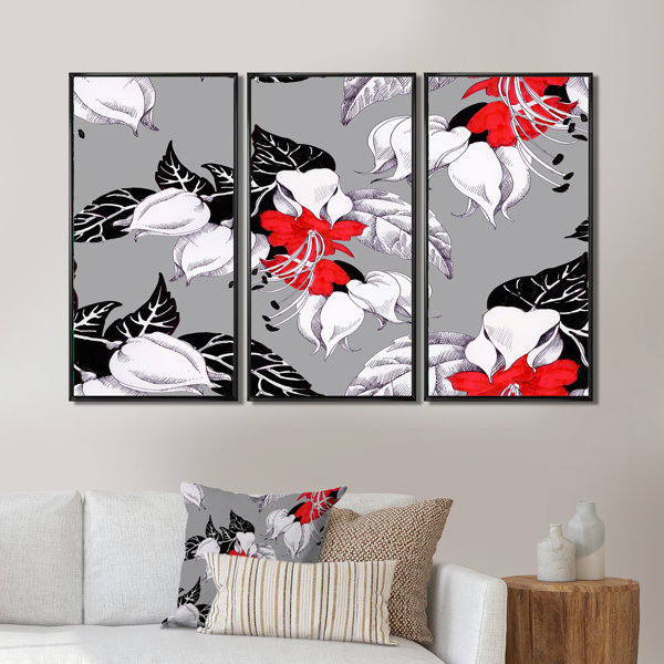 Winston Porter Blossoming Red Flowers With Black Leaves Framed On